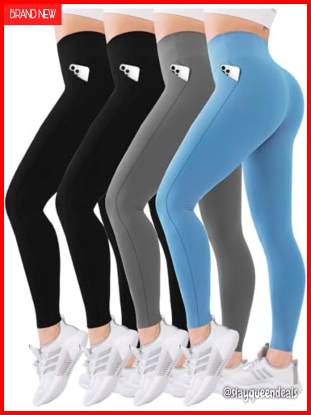 Women's High Waisted Workout Leggings with Pockets - 4 Pack Yoga Pants